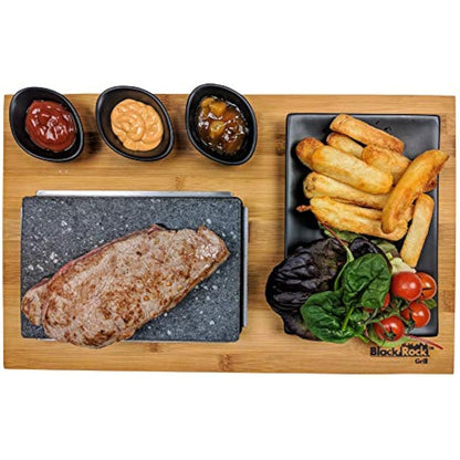 Black Rock Grill Steak on a Stone Grill Set, Sizzling Lava Stone Cooking Set