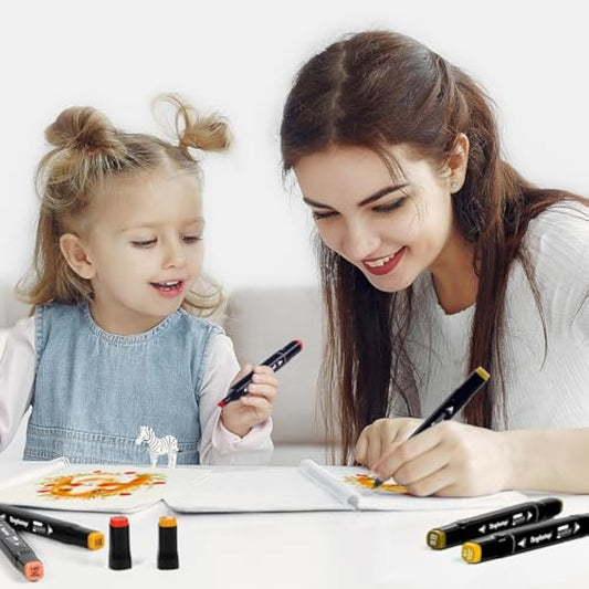 Tongfushop 204 Colored Marker Set, Colouring Pens for Adults, Art Felt Tip Pens, Dual Tip Permanent Alcohol Markers for Drawing, Sketching, Anime, Manga, Fun doodling with Carrying Case & Storage Base