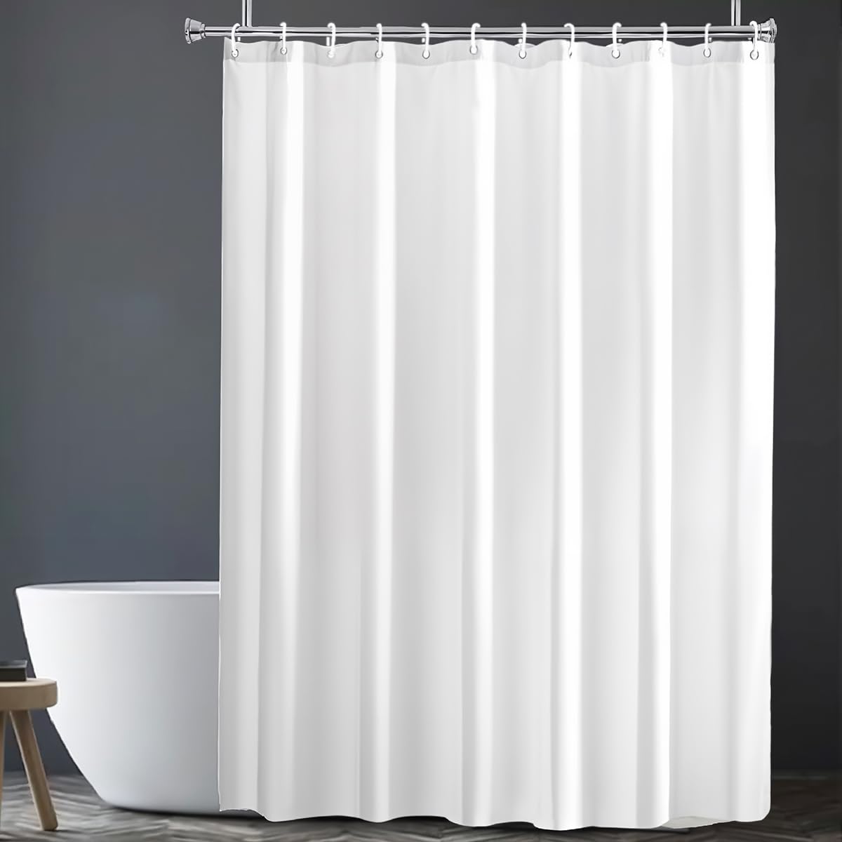 HOMTRYLIC White Shower Curtain W180 x L200cm Plain Fabric Shower Curtain for Bathroom Water Repellent Long Bath Shower Curtain Set with 12 Hooks