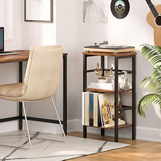 HOOBRO Tall Side Table, Record Player Stand, 3-Tier End Table, Plant Stand, 3-Layer Bookshelf, 40 x 30 x 80 cm, Industrial, for Living Room, Bedroom, Home Office, Kitchen, Rustic Brown EBF80CJ01