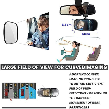 Car Mirror Baby Rear View, 360° Rotatable Rear View Mirror, Spring-Loaded Mounting, Glass Mirror, Car Seat Mirrorfor Rear Seat Safety (12.9 * 6.5cm)