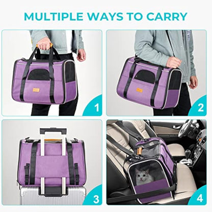Morpilot Cat Carrier - Airline Approved Pet Carrier, Portable Dog Bag with Breathable Mesh, Adjustable Shoulder Strap, and Bowl - Small Travel Cage in Pink