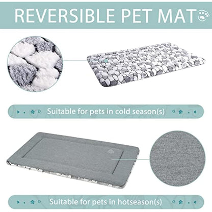 VANKEAN Stylish Dog Crate Pad Bed Mat Reversible (Cool & Warm), Soft Pet Sleeping Mat Dog Bed for Crate Suitable for Small to XX-Large Dogs and Cats, Machine Washable Crate Beds,Grey Stone Pattern