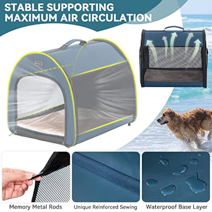 PETSFIT Soft Sided Dog Crate, Travel Dog Kennel - 19 Inch Lightweight, Roomy, Easy to Set Up, Portable Pop Up Dog Carrier Dog Kennel Indoor with Thick Mat, Sturdy Portable Dog Crate Navy Blue