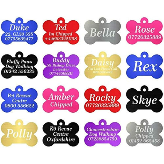 Quality Engraved Personalised Engraved Bone Shaped Dog Tag, Pet ID Tags for Collar (Red)