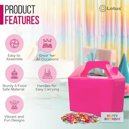 Lotus 50 x Children/Kids Plain Coloured Party Boxes Carry Food Meal Birthday Party Box Loot Bag Gift Boxes (Neon Pink)