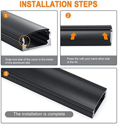 Jirvyuk LED Aluminum Channel, 10 Pack 1m/3.3ft Led Diffuser Strip and Profile for LED Strip Lights with Black Cover Indoor, End Caps and Metal Mounting Clips - (U Shape)