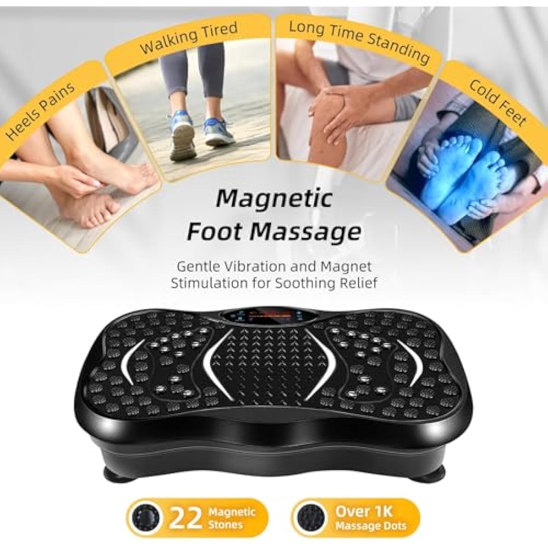 EVOLAND Vibration Plate Exercise Machine, Vibration Fitness Trainer with Bluetooth Speaker, 5 Program Modes, 2 Resistance Bands, Home Exercise Equipment for Fitness Body Toning
