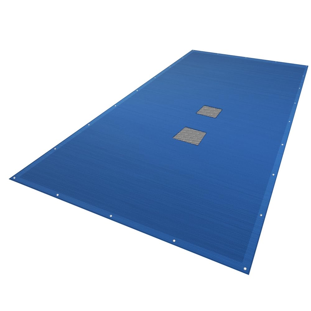 VOUNOT Swimming Pool Cover Rectangular Heavy Duty Double Layer Pool Protective Cover with Drain Net, Aluminum Eyelets Waterproof Cover, 4X8m