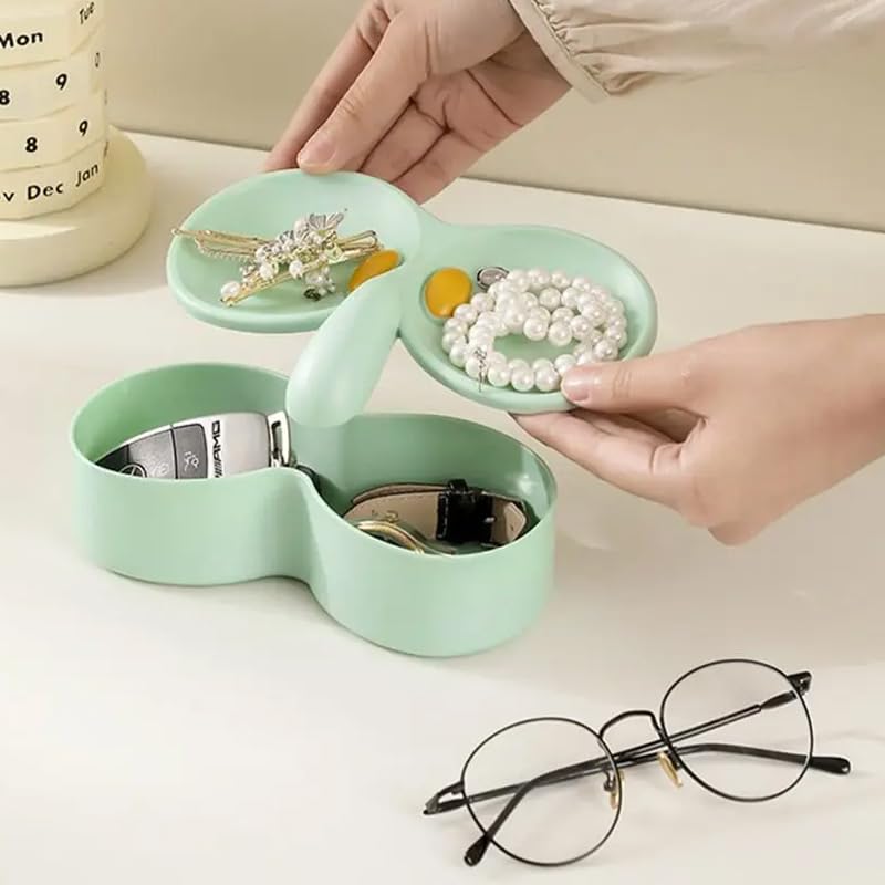 ARFUKA Glasses Holder Stand with Double-Layer Tray Fun Decor Organizer for Eyeglasses, Sunglasses & Jewelry - Nightstand/Desktop Storage Green
