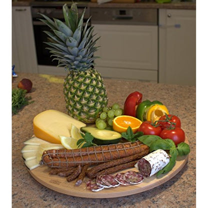 THE WHITE HOUSE Cooking Style Wooden Rotating Kitchen Board - Turntable Cake Stand, Pizza and Cheese Board, Party Serving Tray (17-1/2")