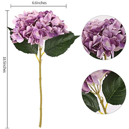 Kisflower 6Pcs Silk Hydrangea Artificial Flowers Realistic Hydrangea Flowers Bouquet for Wedding Party Office Home Decor (Purple)