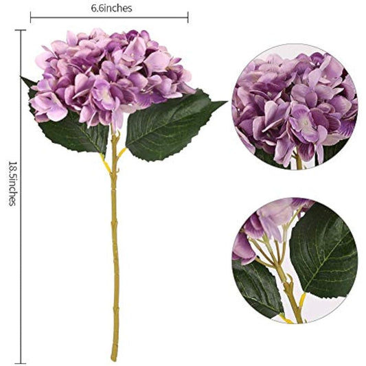 Kisflower 6Pcs Silk Hydrangea Artificial Flowers Realistic Hydrangea Flowers Bouquet for Wedding Party Office Home Decor (Purple)