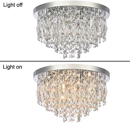 A1A9 Modern Crystal Chandeliers Ceiling Lights, Clear K9 Crystal Chrome Flush Mount Lights, Elegant Round LED Pendant Lamp for Living Room, Dining Room, Bedroom, Lounge Diameter 40cm