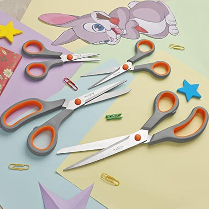 Asdirne Stainless Steel Scissors, Modern Style, Soft Grip Handle, 4 Pcs Pack - Orange