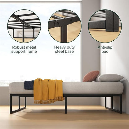 Zinus Lorelai King size Bed frame - Bed 150x200 cm - 36 cm Height with Underbed storage - Metal Platform Bed frame with Steel slat support - Black