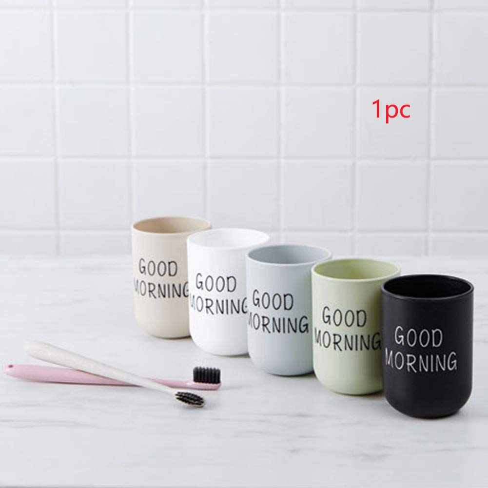 ALEOHALTER Toothbrush Holder, Good Morning Cup Toothbrush Cup, Home Travel Bathroom Washing Toothpaste Holder Plastic Tumbler CupWhite