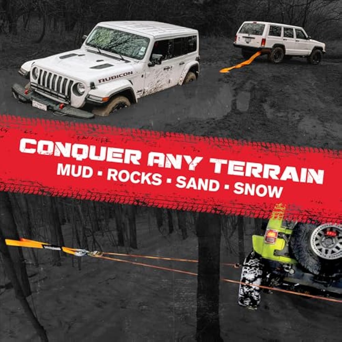 GearAmerica Tree Saver Winch Strap 3" X8' Heavy Duty 35,000 Lbs (17.5 Tons) Strength Off-Road Towing Rope for Jeep Or Truck Reinforced Loops with Orange Storage Bag