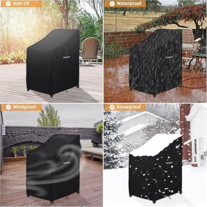 Dokon Garden Stacking Chair Covers Waterproof Heavy Duty Oxford Fabric Garden Chair Covers with Air Vents Windproof Anti-UV Patio Stackable Chairs Cover, Outdoor Chairs Cover 65x75x80/120cm