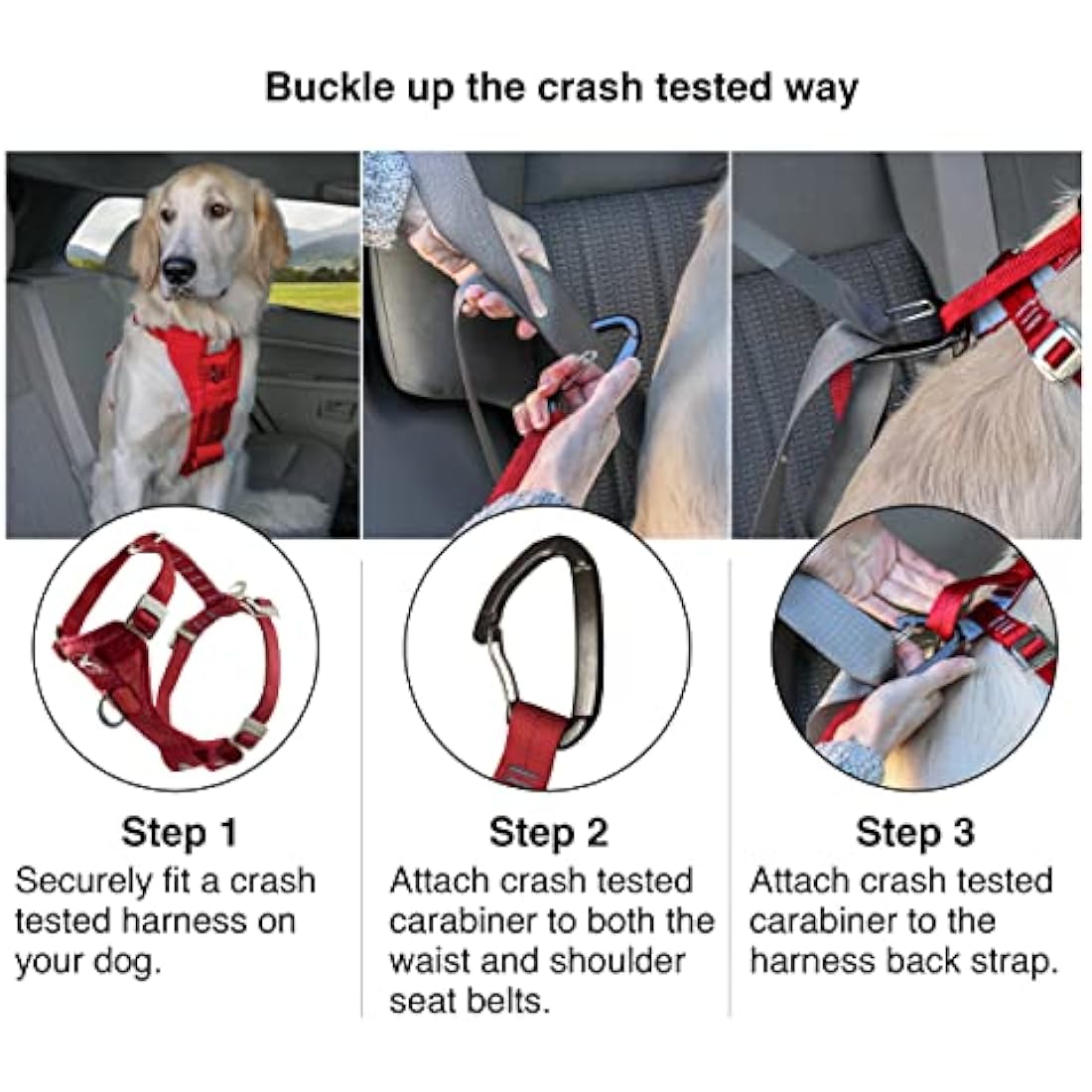 Kurgo Enhanced Strength Tru-Fit Dog Car Harness, Crash Tested, Steel Nesting Buckles, Includes Seatbelt Tether, Small-Black
