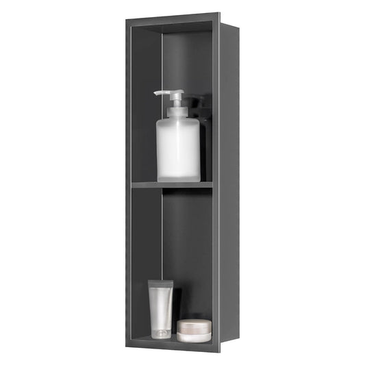 sunrik Shower Niche, Embedded Shower Niche Stainless Steel, Shower Niche with Shelf 20?60?10cm, Grey