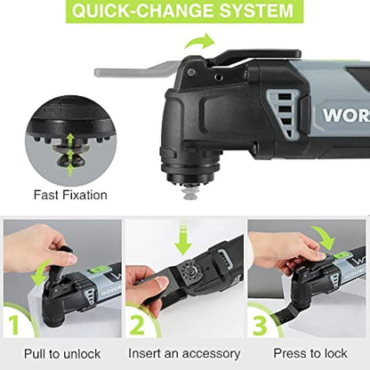 WORKPRO Oscillating Multi Tool 300W, 7 Variable Speeds, 3° Oscillation Angle, Quick Change Blade System, 17pc Accessories Kit Make it a Details Sander, Cutter, Scraper, Grinder