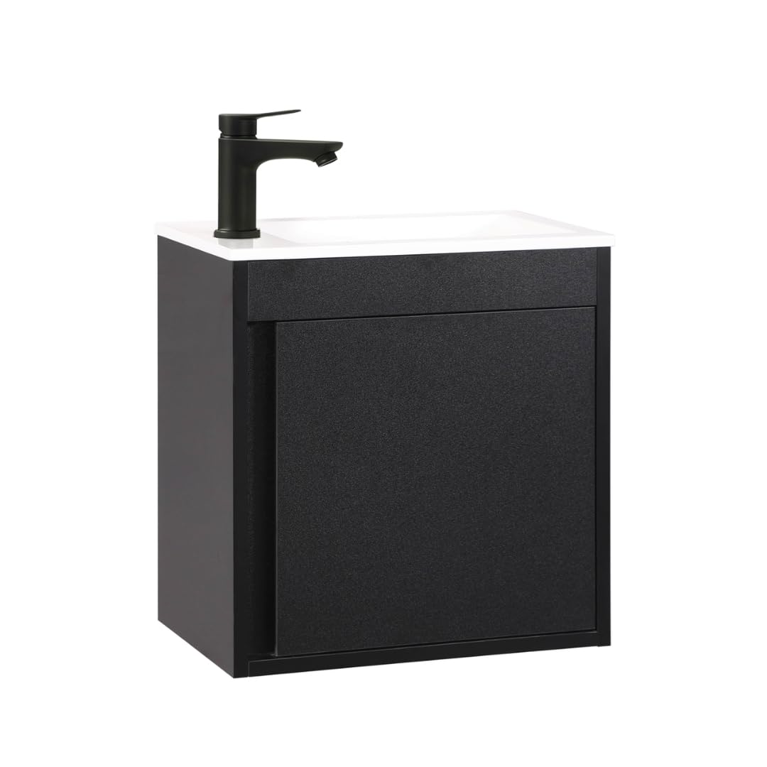 Kometmöbel Cloakroom Vanity Unit With Wash Basin Bathroom Vanity 50cm Wall Hung (Black Without Tap, 500mm)