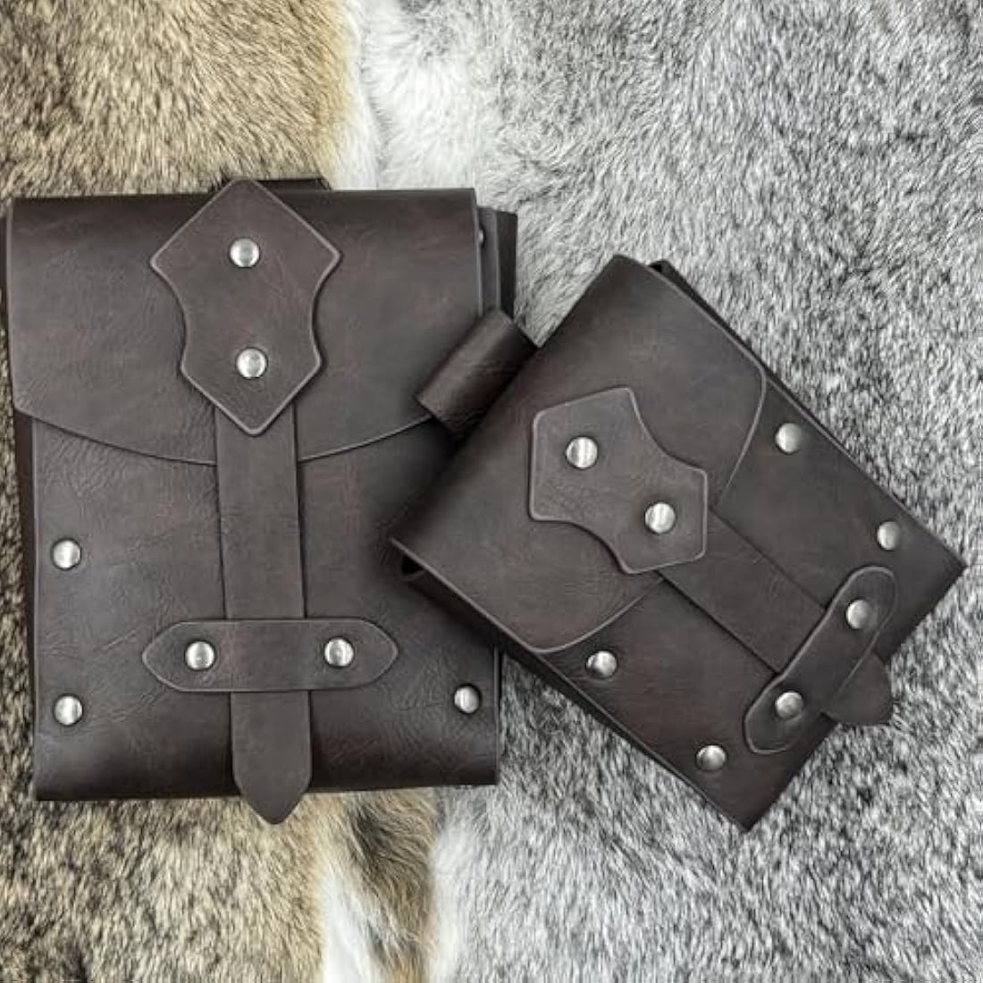 EpicCos 4 PCs Medieval Alchemy Belt Waist Pack Combo with Multiple Potion Bottles, Viking Rivet Belt Side Pouch for Cosplay (Brown B)