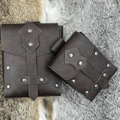EpicCos 4 PCs Medieval Alchemy Belt Waist Pack Combo with Multiple Potion Bottles, Viking Rivet Belt Side Pouch for Cosplay (Brown B)
