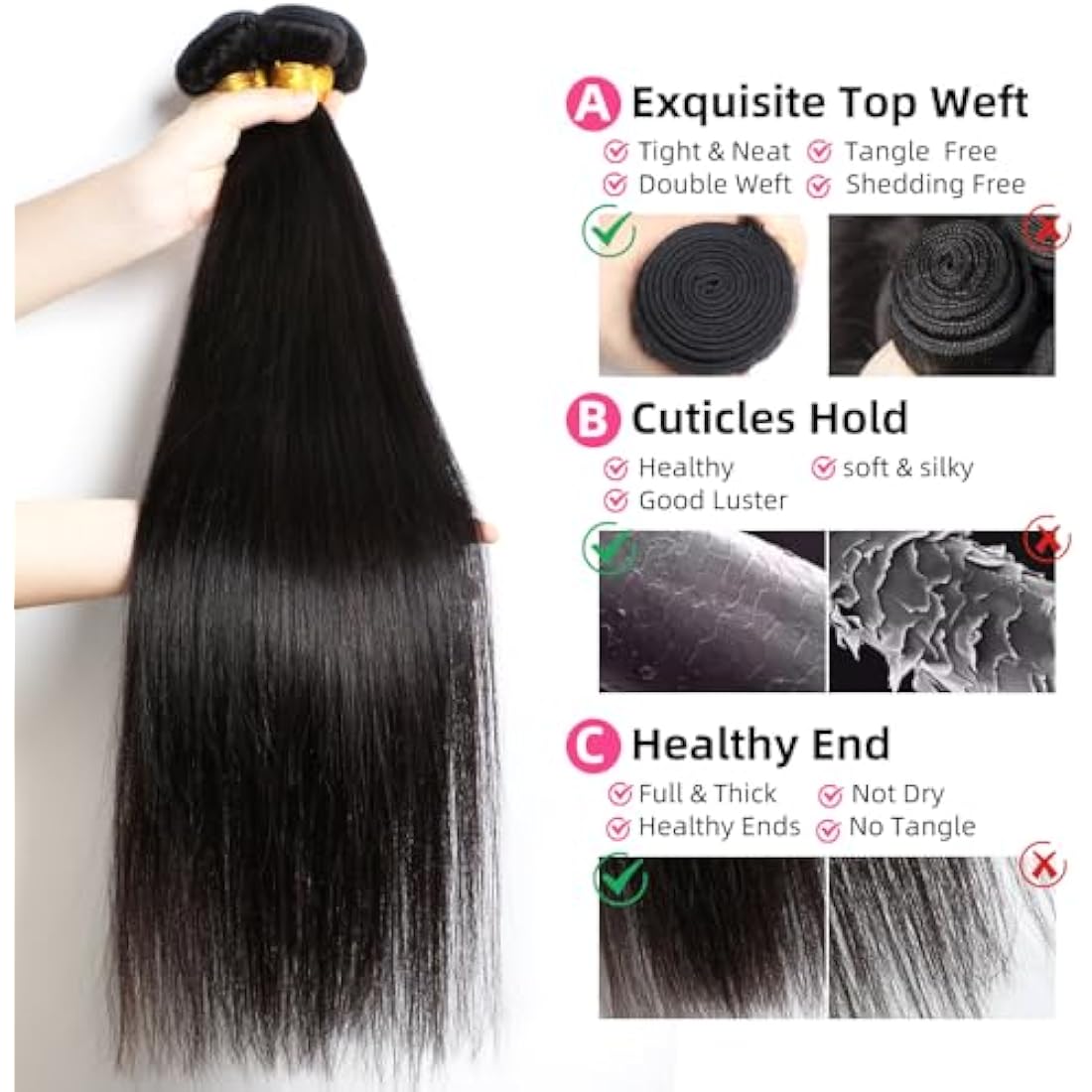 PerisModa Straight Bundles Human Hair Bundles 12A Grade 100% Unprocessed Brazilian Virgin Hair Bundles Straight Weave Bundles Human Hair Extension Quick Wave Bundles for Women (20 22 24 Inch)