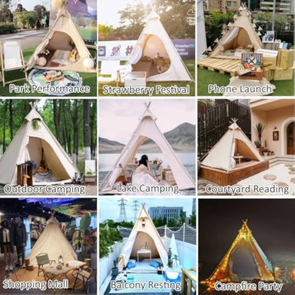 Outdoor 2M Canvas Camping Pyramid Tipi Tent Adult Indian Teepee Tent for 2~3 Person