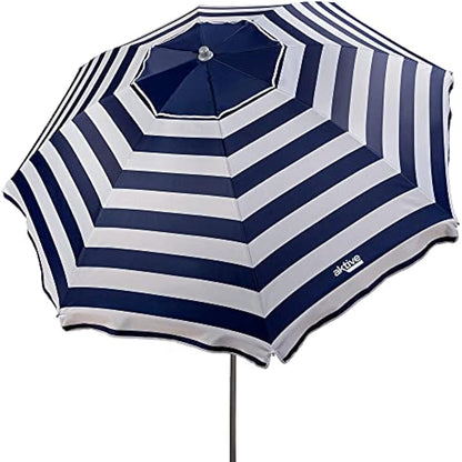 AKTIVE 62225 Beach Umbrella 220 cm Windproof Sun Shade Roof Ventilation Pole 28-32 mm UV 50 Protection Marine Stripe Design Includes Storage Bag