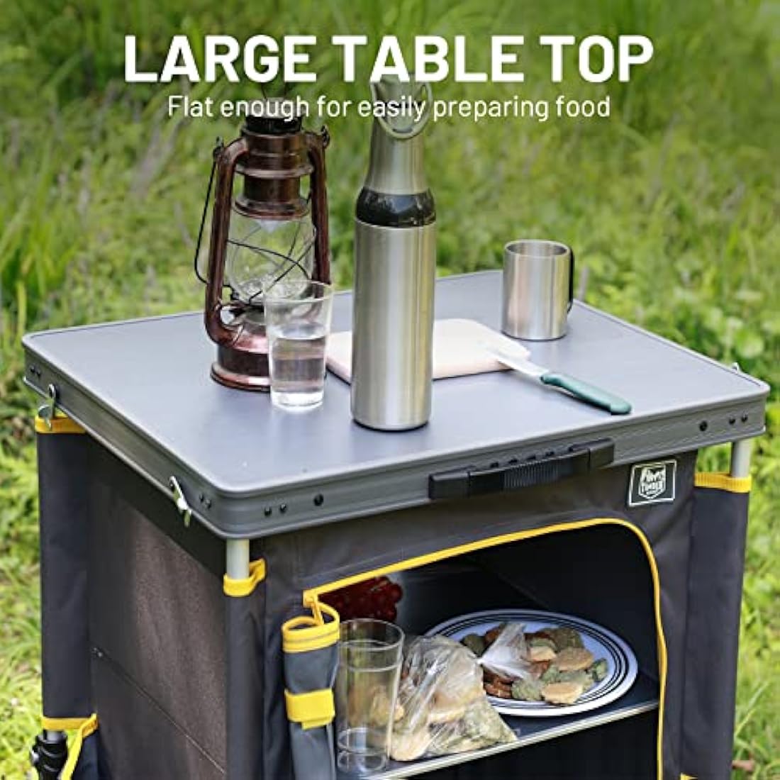 TIMBER RIDGE Compact Camping Storage, Pop Up Folding Camping Kitchen Unit, Camping Furniture Camping Cupboards Cabinet Outdoor 3 Shelf Aluminum Frame Portable for Garden Party Picnic, Supports 30kg
