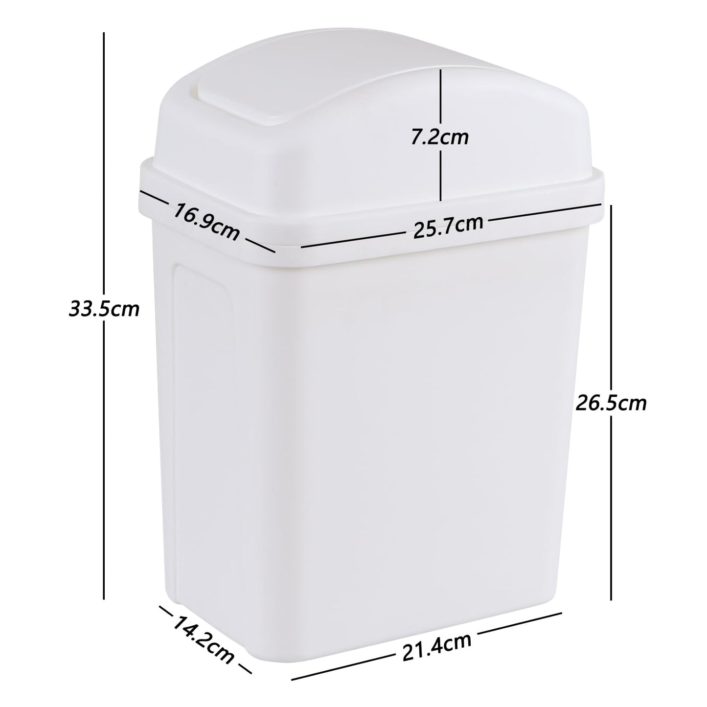 Ikando 7 L Small Swing Top Garbage Can, Plastic Bathroom Trash Can with Lid, White