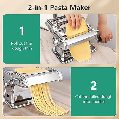 YASHE 2-in-1 Pasta Maker with Cleaning Kit, Adjustable Thickness Settings Pasta Maker Machine with Pasta Roller and Cutter, Dual Width Noodle Maker for Pasta, Spaghetti, Fettuccine, Lasagna