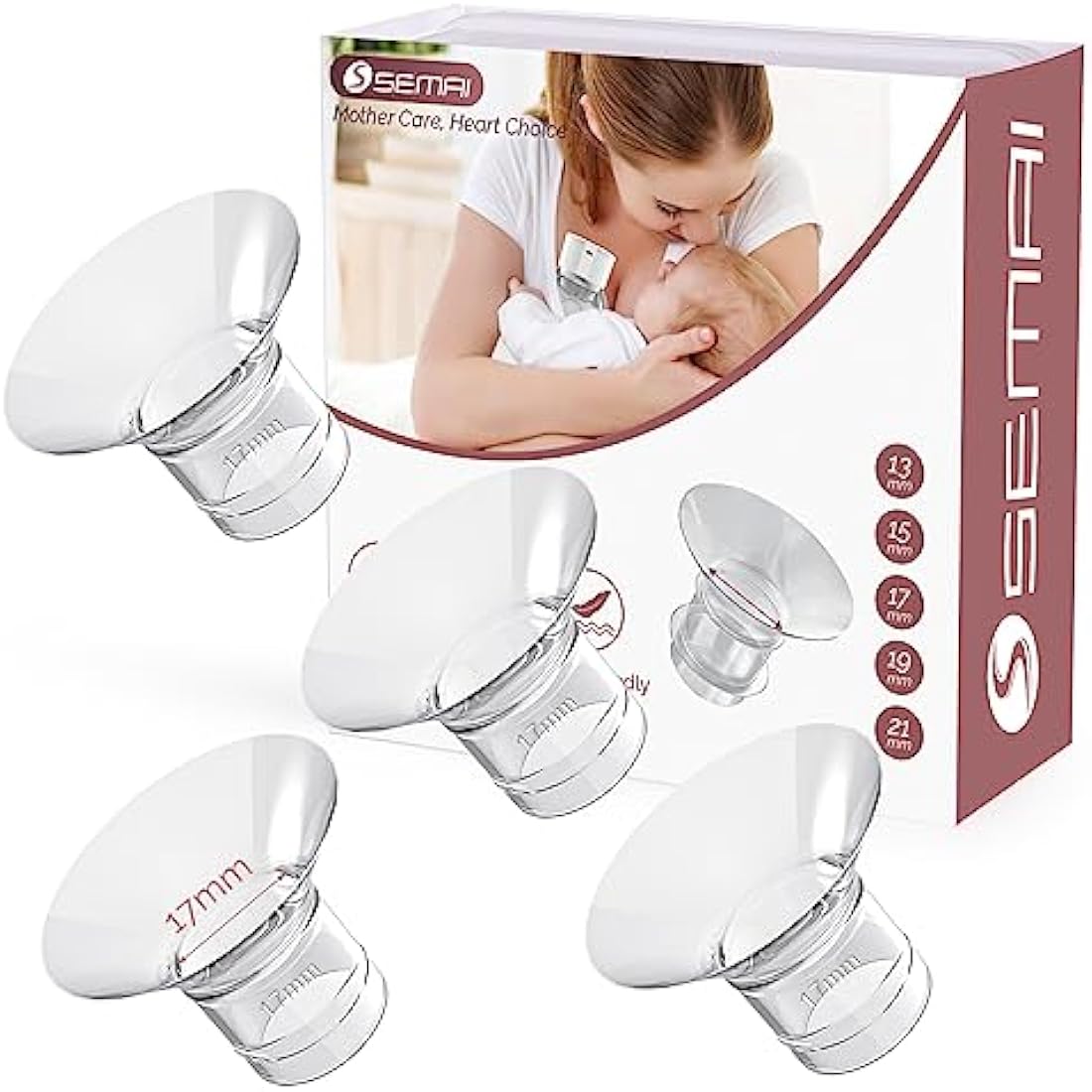 semai Flange Inserts 17mm Breast Pump Parts Compatible with Medela/Momcozy S12 Pro/S9 Pro/S12/S9/Spectra/Elvie 24mm Breast Pump Shields/Flanges, Reduce 24mm Nipple Tunnel Down to Correct Size, 4PCS