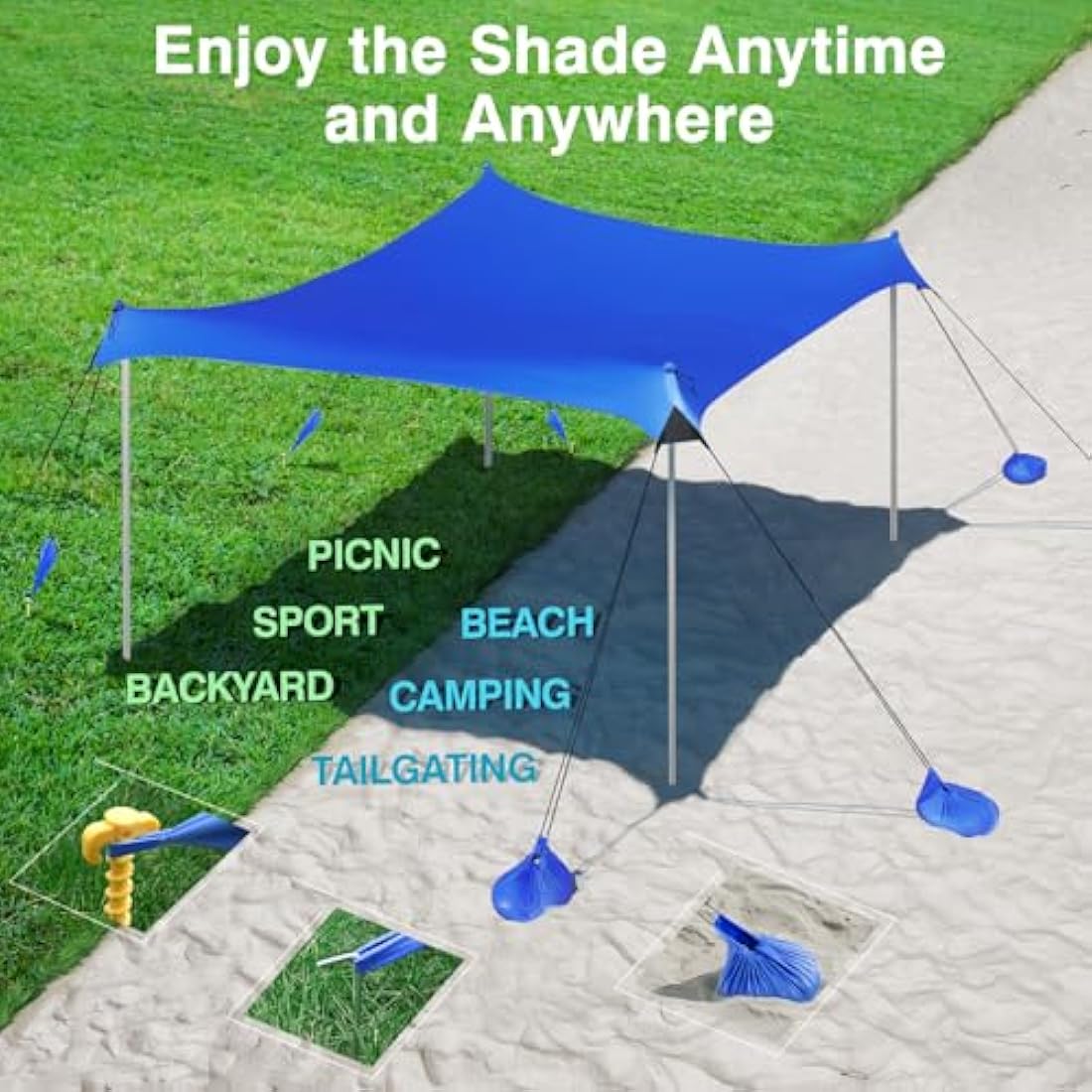 Rhino Valley Beach Tent, 6-8 Person with UV 50+ Sun Protection, Portable Beach Shade Shelter, Large Family Canopy Outdoor Tent for Camping, Fishing, Picnic, Garden