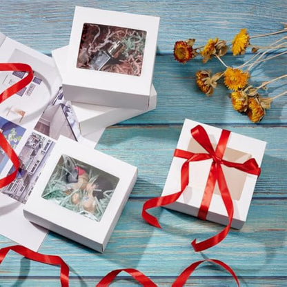 BENECREAT 18Packs 12x12x6cm Clear PVC Square Window Gift Boxes, White Kraft Paper Present Boxes for Showers, Weddings, Birthday Parties