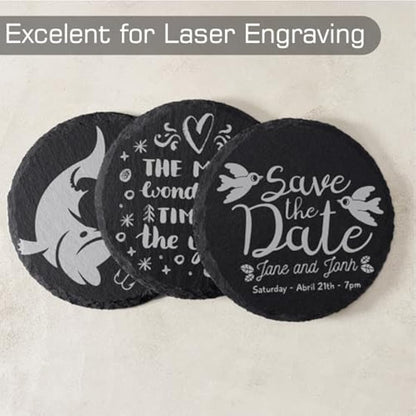 60 PCS Slate Coasters, WEWINK PLUS 4 Inch 30 PCS Round Blank Black Drink Coasters, 30 PCS Square Stone Coasters Bulk Rustic for Laser Engraving, Coffee Table, Home Decor, Bar, Gifts