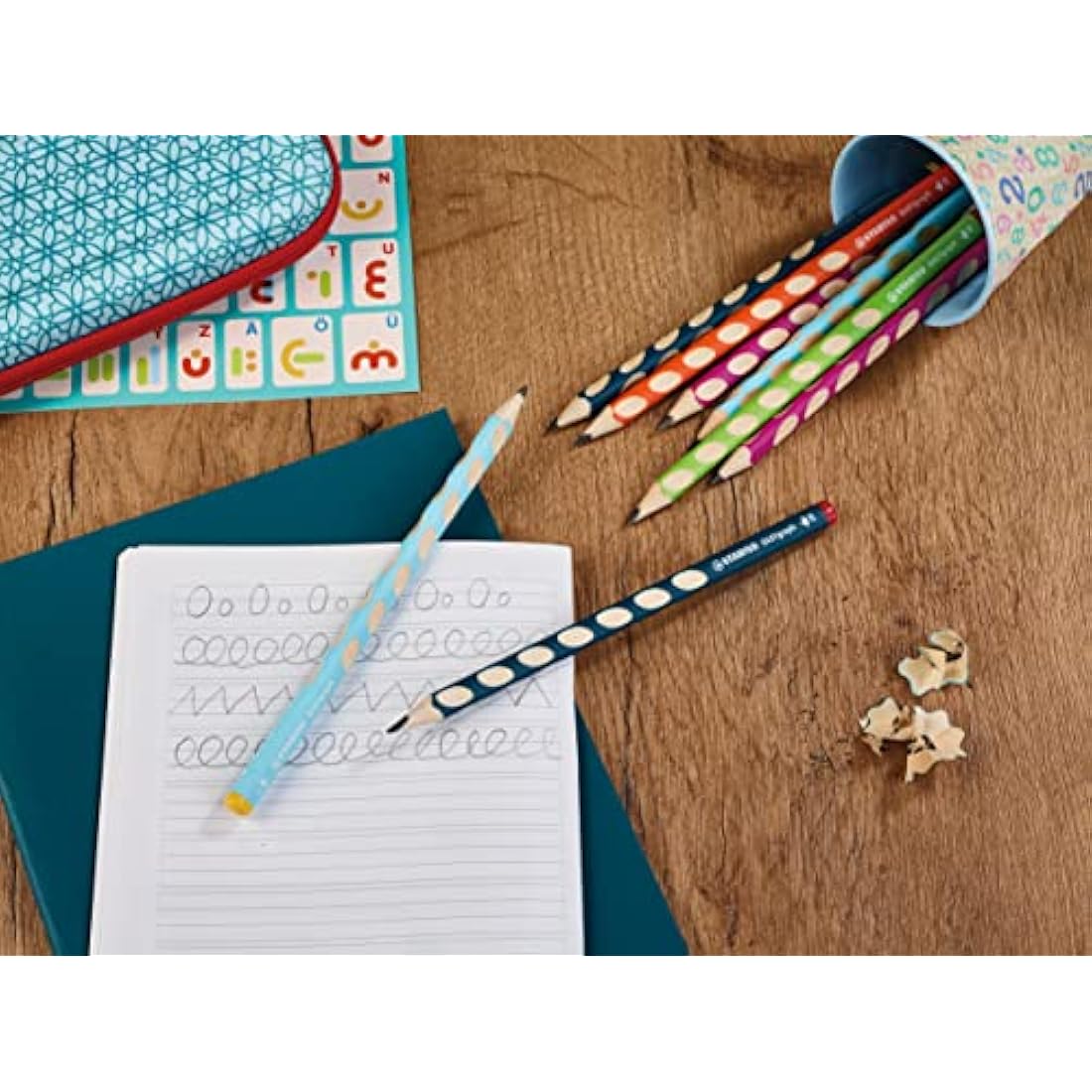 STABILO EASYgraph - Ergonomic Graphite Pencil - 8 x Left-Handed and 40 x Right-Handed - Classpack of 48 - Petrol - Degree HB