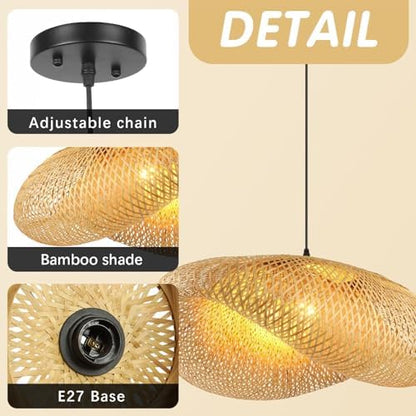 Schindora Retro Rattan Lampshade,80Cm Pendant Light Handwoven Hat Pendant Lighting Ceiling Creativity Boho Lampshade for Restaurant Tea Room Bedroom Living Room Cafe,E27