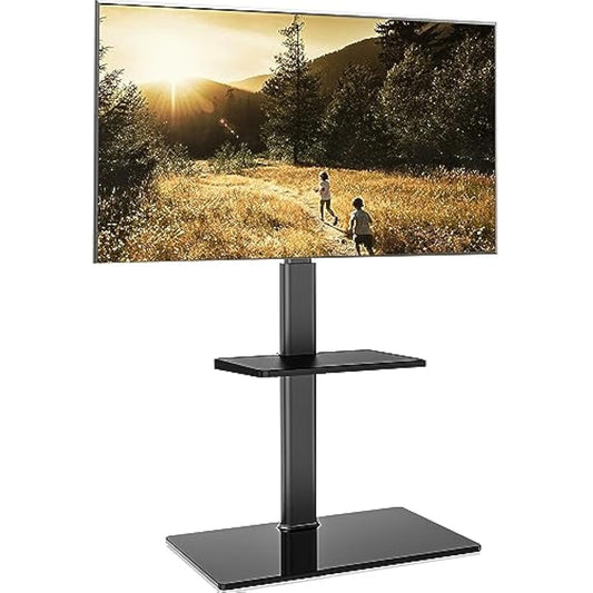 FITUEYES TV Floor Stand for 32 to 60 inch TVs, Floor Standing TV Stand with Adjustable Shelf, Swivel Bracket, Height Adjustable, Holds 30kgs, Max VESA 600x400mm Black