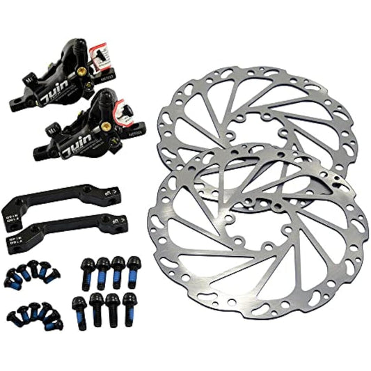 Juin Tech M1 Hydraulic MTB E-Bike Disc Brake Set 160mm with Rotor, Front and Rear, Black, JT1948