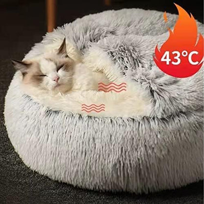 SUOXU Calming Cat Bed Small Dog Bed,Warm Cosy Soft Plush Winter Indoor Cat Cave Bed,Anti Slip Bottom Machine Washable Anti-Anxiety Hooded Pet Bed Sofa