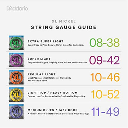 D'Addario Electric Guitar Strings, XL Nickel, EXL125-3D, Super Light Top/Regular Bottom Gauge 9-46, 6-String Set, Pack of 3
