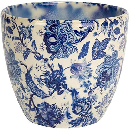 Ivyline Monza Ceramic Vintage Blue Planter 15.5Cm VBM1416, Cream/Pink/Blue