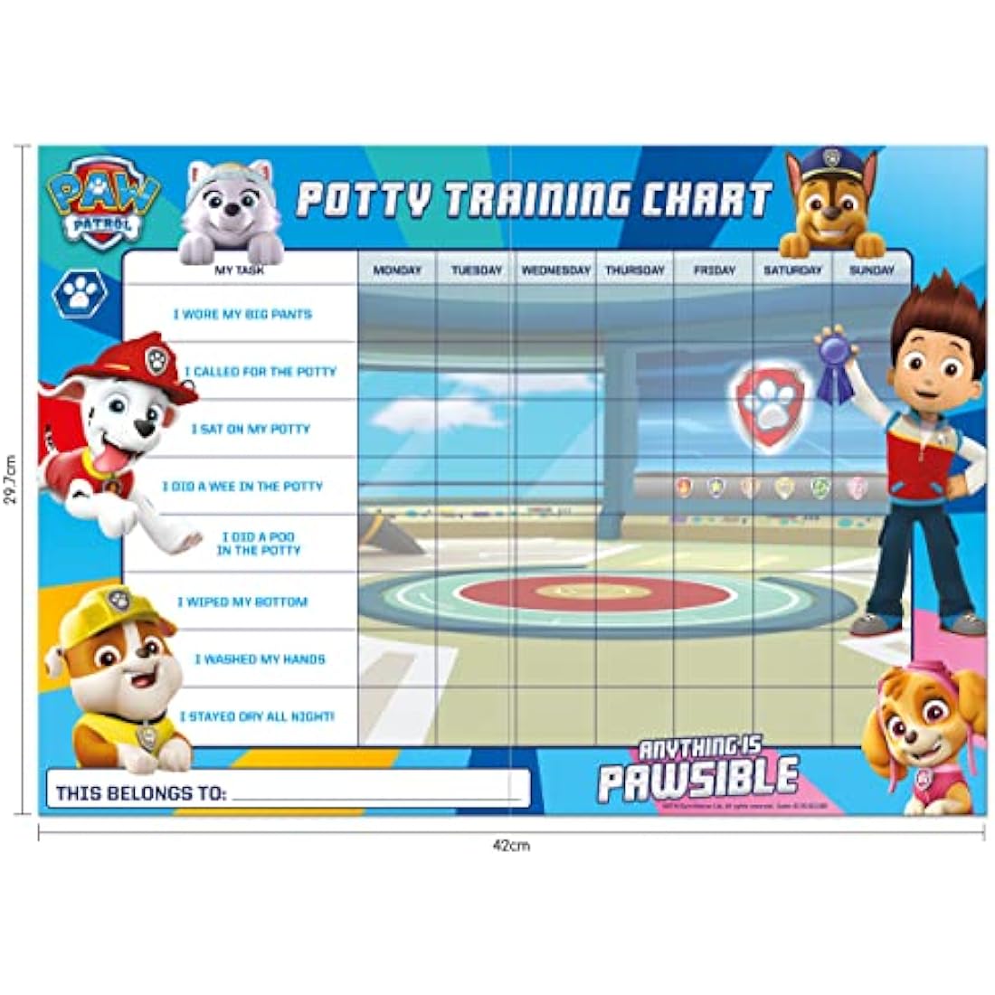 Paper Projects 01.70.30.025 Paw Patrol Potty and Toilet Training Reward Chart and Stickers,for ages 3+, 29.7cm x 42cm