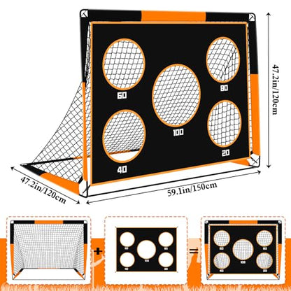 Gofady 2-in-1 Football Goal for Kids - Portable & Durable Soccer Training Net with 5 Target Ranges, Foldable Design, Carrying Bag, Easy Assembly for
