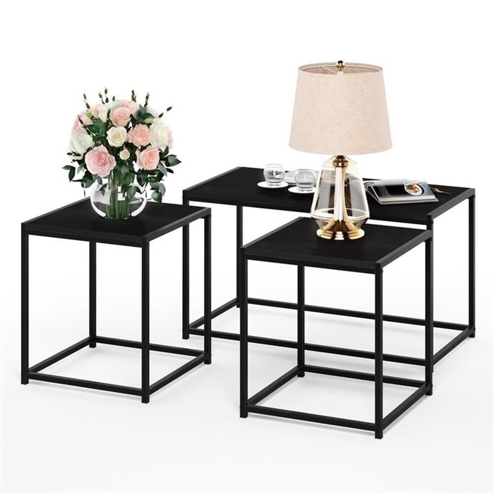 Furinno CAMNUS Coffee Table, Metal Frame Modern Coffee Table and Side Tables Set, Toolless Side Table Sets, for Living Room, Bedroom, Home Office