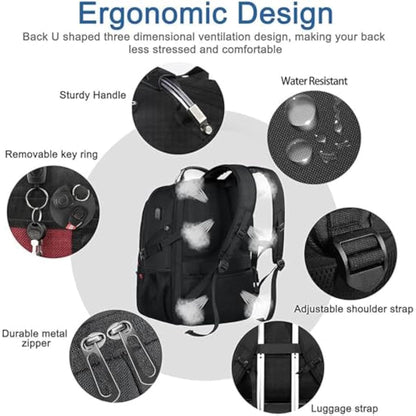 Z-MGKISS Travel Laptop Backpack, 52L Extra Large Backpack for Men, Overnight Backpack, TSA Flight Rucksack 17.3 Inch, Anti-Theft Work Bag with USB Port, Big Computer Bag for College & Business, Black
